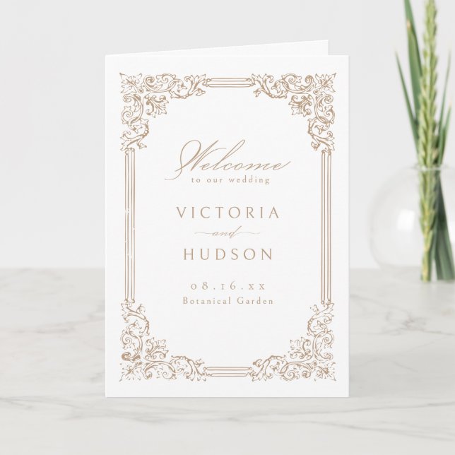 Neutral Vintage Frame Elegant Script Wedding Program (Front)