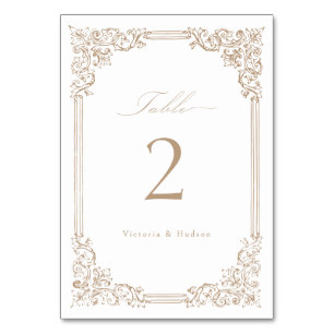 Neutral Vintage Frame Elegant Script Wedding Table Number