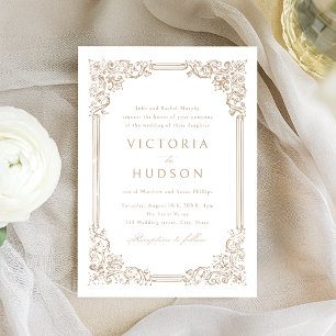 Neutral Vintage Frame Elegant Wedding  Invitation