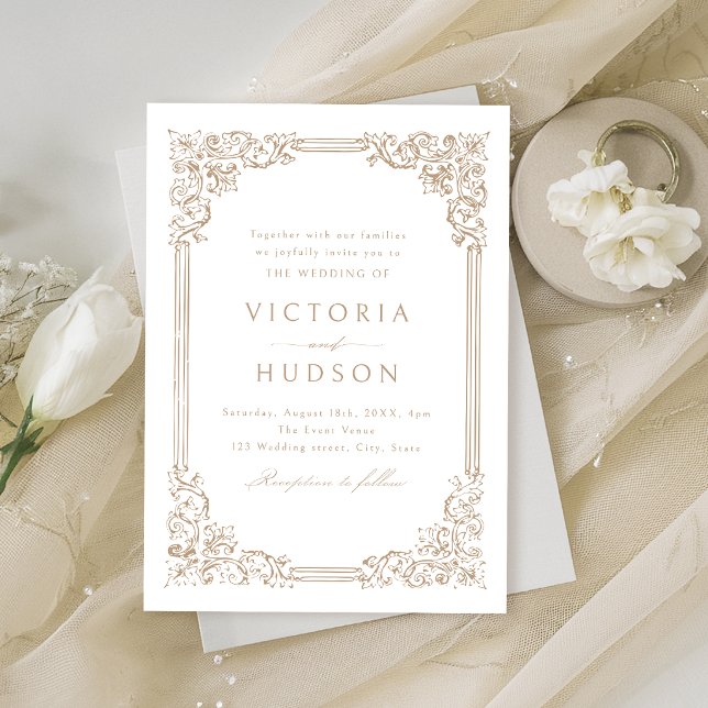 Neutral Vintage Frame Elegant Wedding  Invitation (Neutral Vintage Frame Elegant Wedding Invitation)