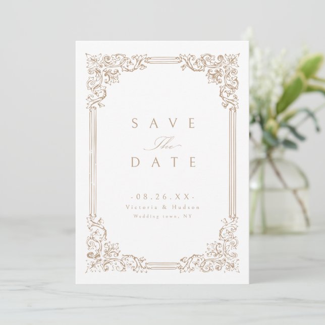 Neutral Vintage Frame Elegant Wedding  Save The Date (Standing Front)