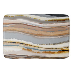 Neutral Warm Abstract Graphic Agate Stripes Bath Mat