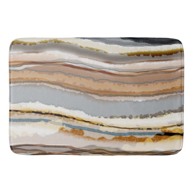 Neutral Warm Abstract Graphic Agate Stripes Bath Mat (Front)