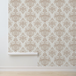 neutral warm white scroll design wallpaper