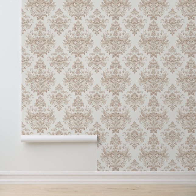 neutral warm white scroll design wallpaper (Application)
