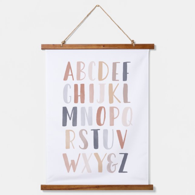 Neutral Watercolor Alphabet Nursery Hanging Tapestry (Front)