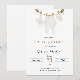 Neutral Watercolor Baby Clothes Baby Shower Invitation