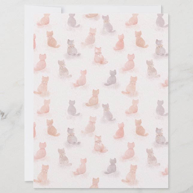 Neutral Watercolor Cat Pattern Paper Sheet (Front)