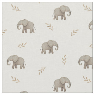 Neutral Watercolor Elephants Nursery Pattern Fabric