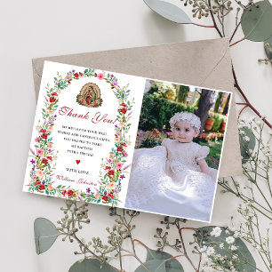 Neutral Watercolor Floral Baptism Thank You Card