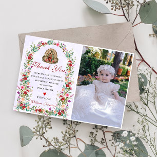 Neutral Watercolor Floral Baptism Thank You Card 