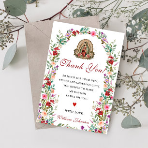 Neutral Watercolor Floral Baptism Thank You Card 