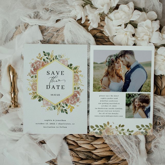 Neutral Watercolor Floral | Save the Date Gold (Creator Uploaded)