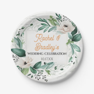Neutral Watercolor Floral Wedding Greenery Frame Paper Plate