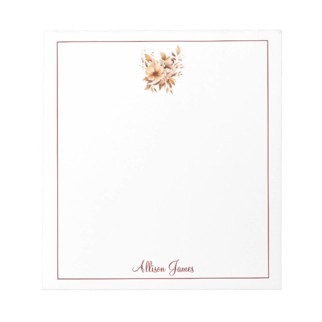 Neutral Watercolor Floral with Border Personalized Notepad (Front)