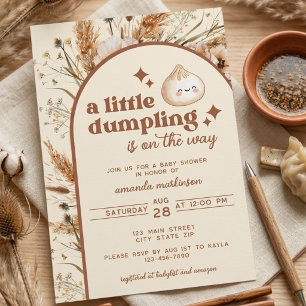 Neutral Watercolor Little Dumpling Bao Baby Shower Invitation