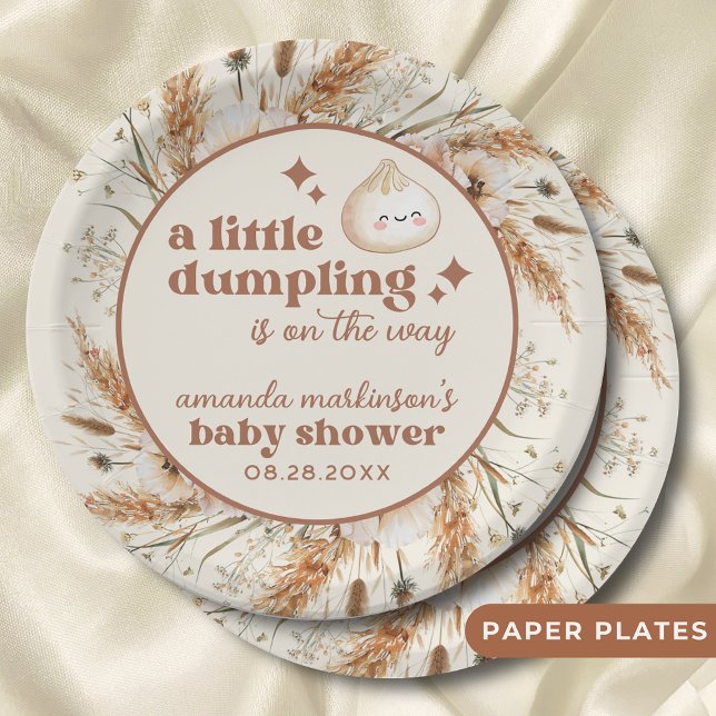Neutral Watercolor Little Dumpling Bao Baby Shower Paper Plate (Creator Uploaded)