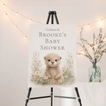 Neutral Watercolor Otter Baby Shower Welcome Sign 