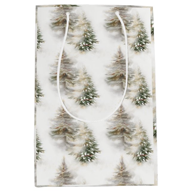 Neutral Watercolor Pine Tree Gift Bag — Winter For (Front)