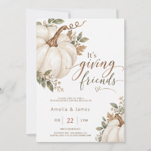 Neutral Watercolor Pumpkin Friendsgiving Dinner Invitation