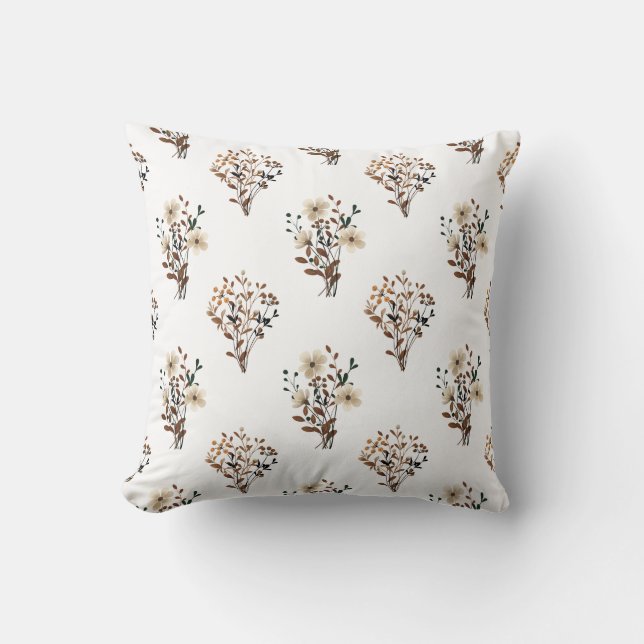Neutral Watercolor Wildflower  Throw Pillow (Front)