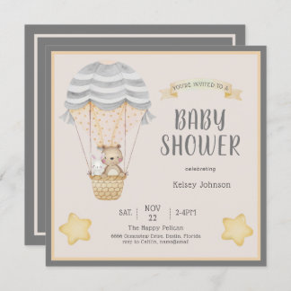 Neutral Watercolor Woodland Animals Baby Shower Invitation