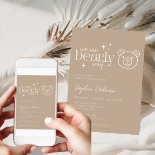 Neutral We Can Bearly Wait Teddy Bear Baby Shower Invitation