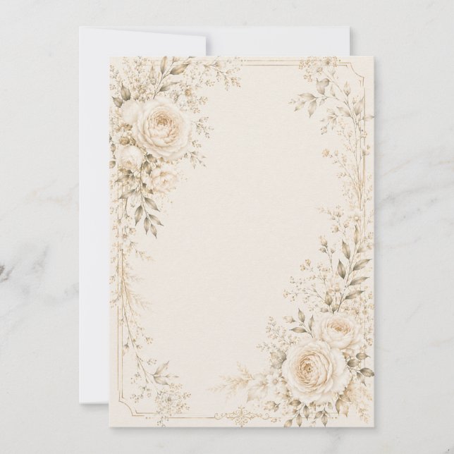 Neutral Wedding Invitation with Refined Florals (Front)