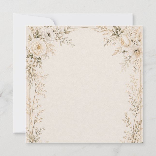 Neutral Wedding Invitation with Refined Florals (Back)