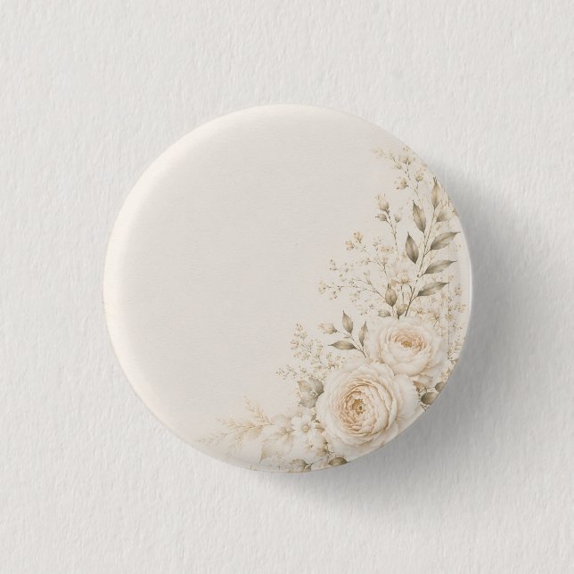 Neutral Wedding with Refined Florals 1 Inch Round Button (Front)