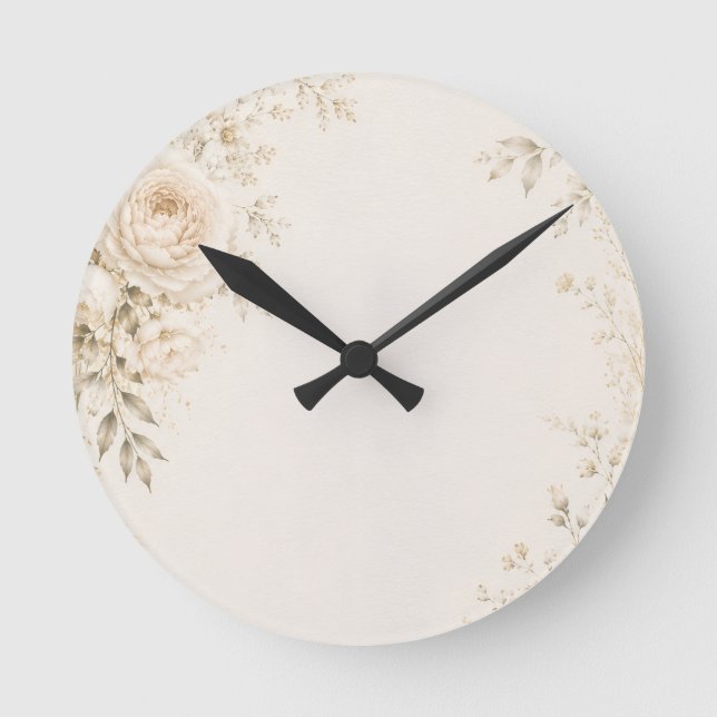 Neutral Wedding with Refined Florals Round Clock (Front)