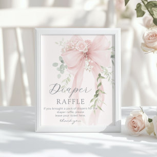 Neutral Whimsical Bow Diaper raffle Baby shower Poster