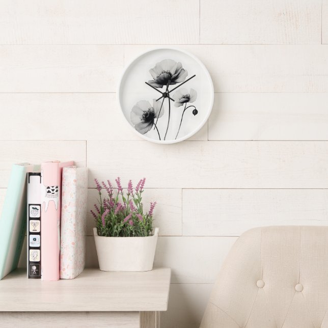 Neutral White Poppies Florals By Ava Clock (Reading Room)