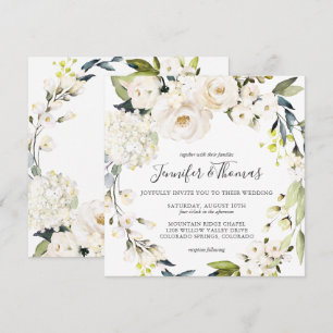 Neutral White Watercolor Floral Wreath Wedding Invitation