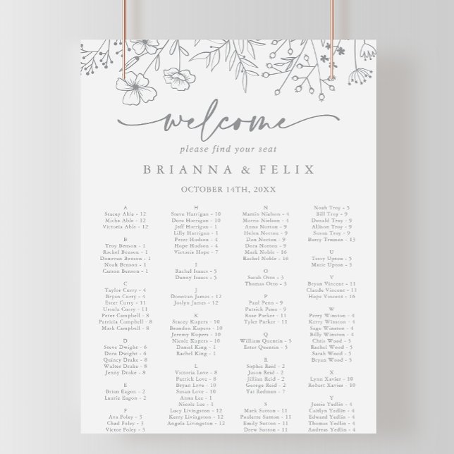 Neutral Wildflower Alphabetical Seating Chart (Creator Uploaded)