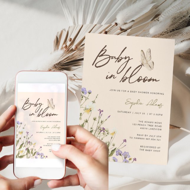 Neutral Wildflower Baby in Bloom Baby Shower Invitation (Wildflower Neutral Baby In Bloom Invitation)