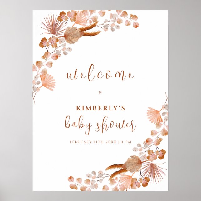 Neutral Wildflower Boho Baby Shower Welcome  Poster (Front)
