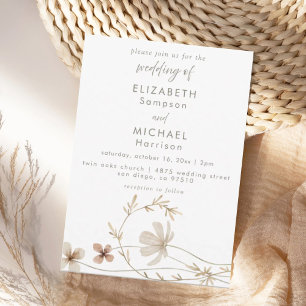 Neutral Wildflower Elegant Boho Wedding Invitation