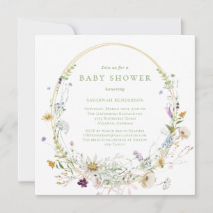 Neutral Wildflower Floral Baby Shower  Invitation