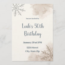 Neutral Winter 50th Birthday Invitation – Minimal