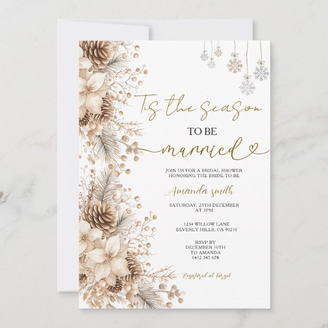 Neutral Winter Elegant Holiday Bridal Shower Invitation (Front)