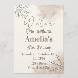 Neutral Winter First Birthday Invitation – Minimal