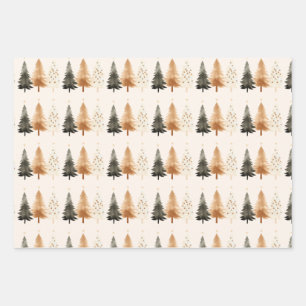 Neutral Winter Forest Christmas Tree  Wrapping Paper Sheet