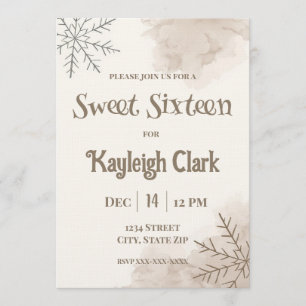 Neutral Winter Sweet Sixteen Invitation – Minimal