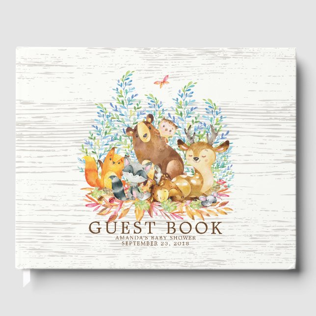 Neutral Woodland Baby Shower Guest Book (Front)
