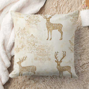 Neutral Woodland Deer Pattern Throw Pillow