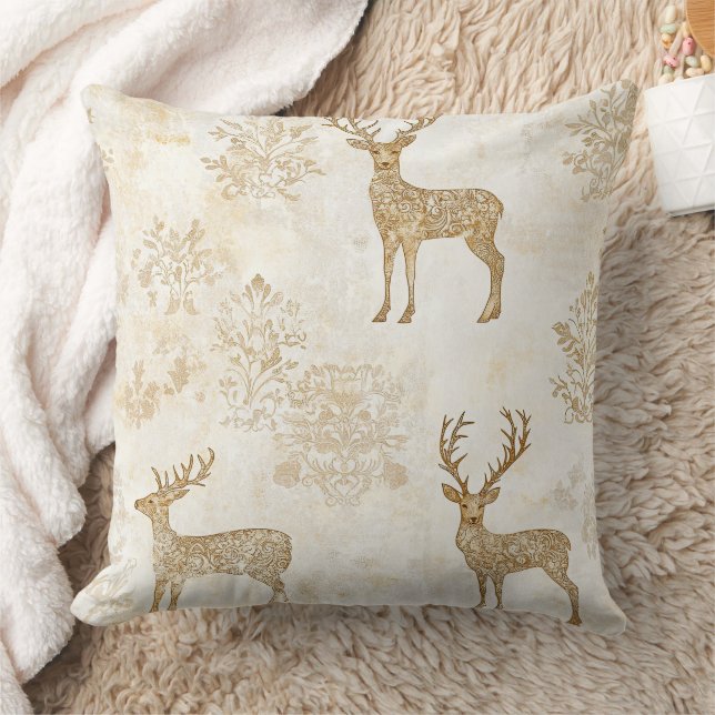 Neutral Woodland Deer Pattern Throw Pillow (Blanket)