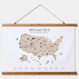 Neutral Woodland National Parks Map Nursery Decor Hanging Tapestry