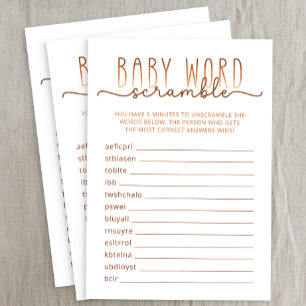 Neutral Word Scramble Baby Shower Game Card