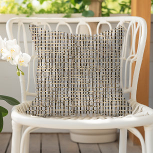 Neutral Woven Look Pattern Faux Linen Grey Brown Outdoor Pillow